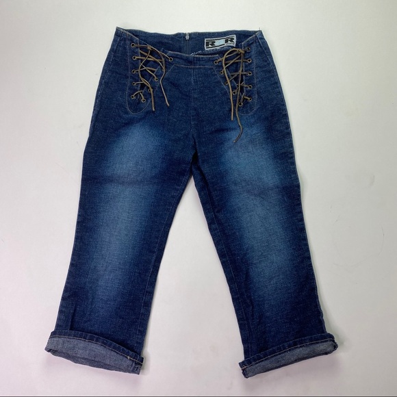 Vintage Rave R4R Denim Capri Blue Jeans Distress - Picture 12 of 16